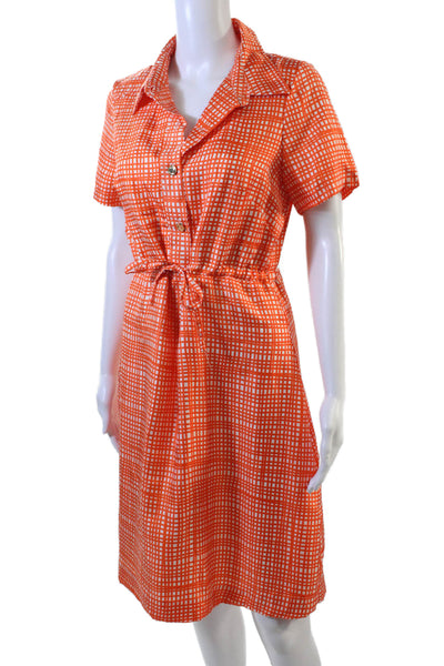 Elizabeth McKay Women Shirt Dress Orange Check Collared Button Mid-Calf Size 6