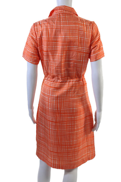 Elizabeth McKay Women Shirt Dress Orange Check Collared Button Mid-Calf Size 6