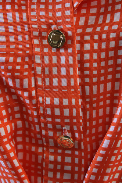 Elizabeth McKay Women Shirt Dress Orange Check Collared Button Mid-Calf Size 6