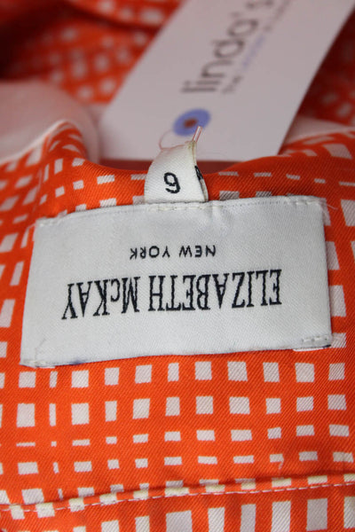 Elizabeth McKay Women Shirt Dress Orange Check Collared Button Mid-Calf Size 6