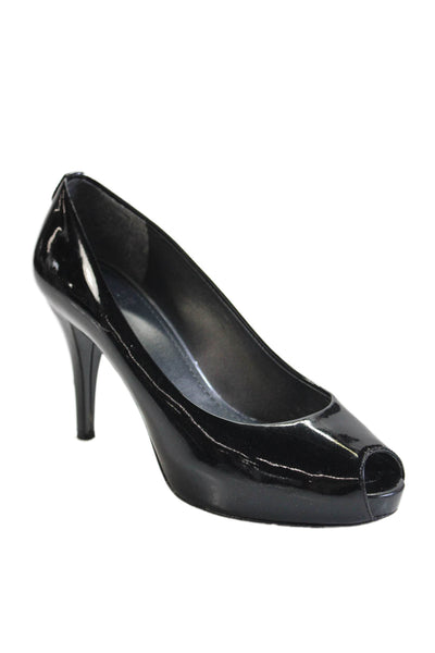 Stuart Weitzman Womens Patent Leather Open Toe Heels Pumps Black Size 7M