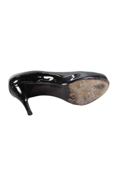 Stuart Weitzman Womens Patent Leather Open Toe Heels Pumps Black Size 7M