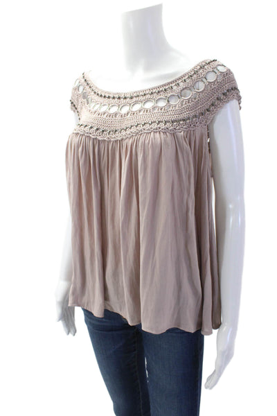 Free People Women Tunic Blouse Beige Sleeveless Round Neck Rayon Size S