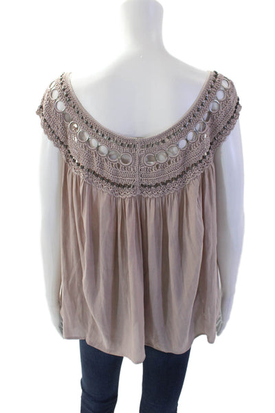 Free People Women Tunic Blouse Beige Sleeveless Round Neck Rayon Size S