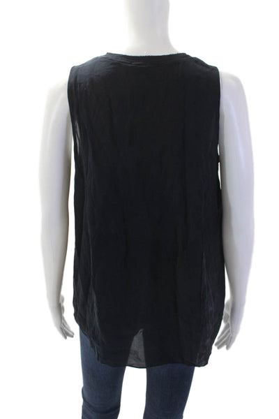 Vince Women Dark Blue Silk V-Neck Sleeveless Tank Basic Size S
