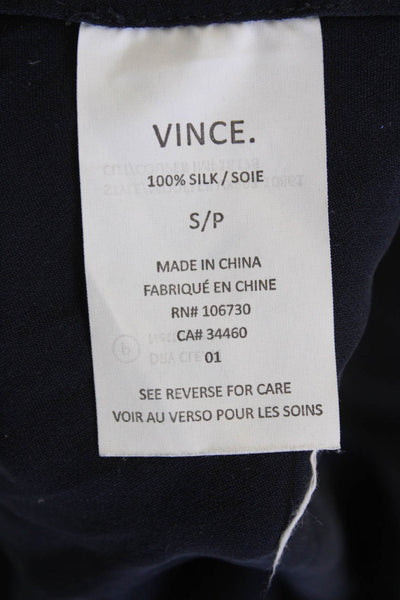 Vince Women Dark Blue Silk V-Neck Sleeveless Tank Basic Size S