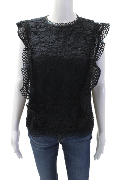 Ted Baker Women Black Floral Sleeveless Crew Neck Polyester Blouse Size 3
