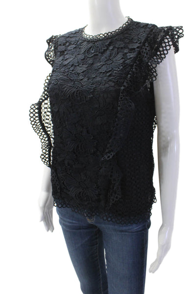 Ted Baker Women Black Floral Sleeveless Crew Neck Polyester Blouse Size 3