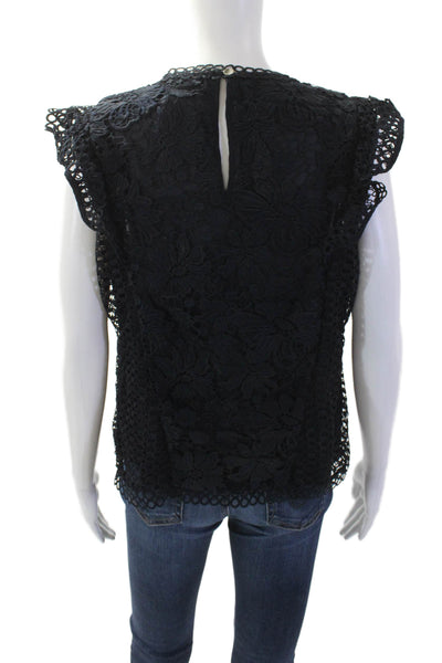 Ted Baker Women Black Floral Sleeveless Crew Neck Polyester Blouse Size 3