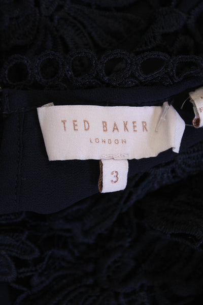 Ted Baker Women Black Floral Sleeveless Crew Neck Polyester Blouse Size 3