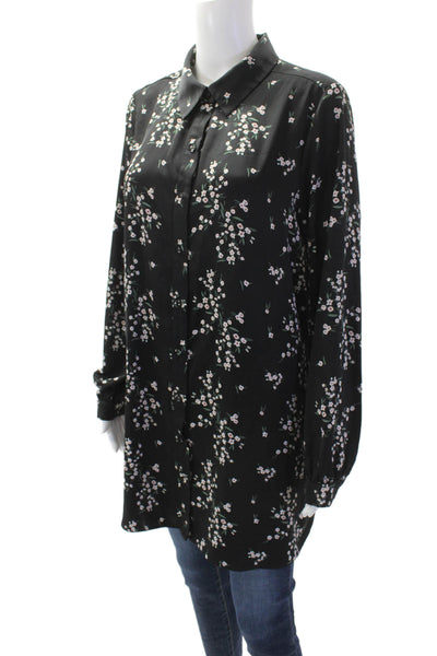 L'Academie Women Tunic Blouse Black Floral Button-Up Long Sleeve Size M