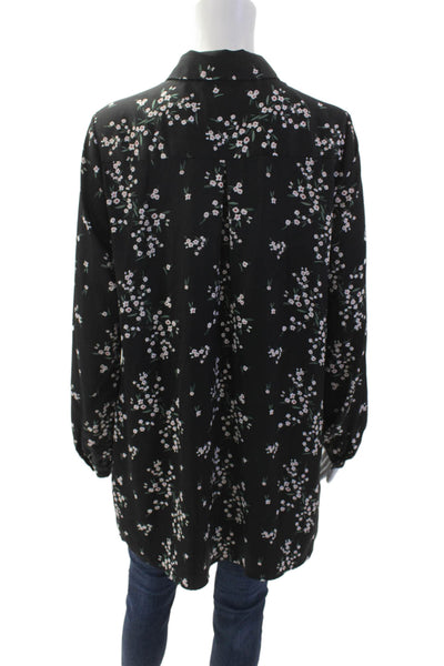 L'Academie Women Tunic Blouse Black Floral Button-Up Long Sleeve Size M