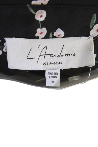 L'Academie Women Tunic Blouse Black Floral Button-Up Long Sleeve Size M