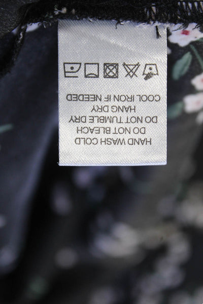 L'Academie Women Tunic Blouse Black Floral Button-Up Long Sleeve Size M