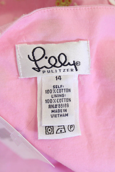 Lily Pulitzer Womens Cotton Floral Printed Zip Short Skirt Pink Size 14