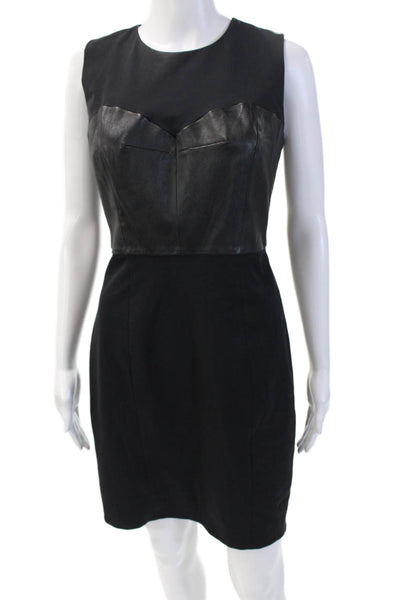 Milly Women Sheath Dress Black Sleeveless Round Neck Zip Mid-Calf Size 4