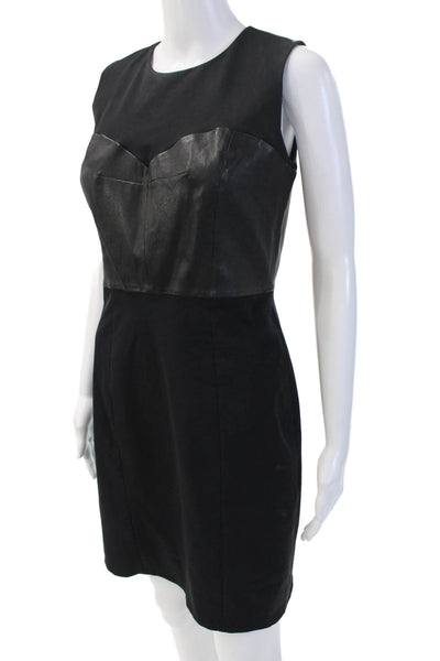 Milly Women Sheath Dress Black Sleeveless Round Neck Zip Mid-Calf Size 4