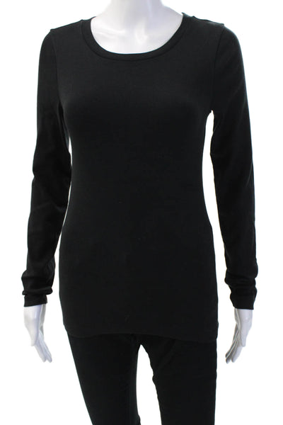 J Crew Women Basic Black Cotton Round Neck Long Sleeve T-Shirt Size S
