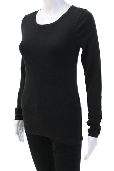 J Crew Women Basic Black Cotton Round Neck Long Sleeve T-Shirt Size S