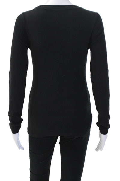 J Crew Women Basic Black Cotton Round Neck Long Sleeve T-Shirt Size S