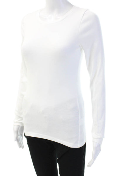 J Crew Women White Long Sleeve Crew Neck Basic T-Shirt 100% Cotton Size S