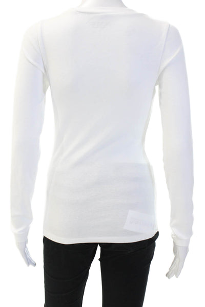 J Crew Women White Long Sleeve Crew Neck Basic T-Shirt 100% Cotton Size S