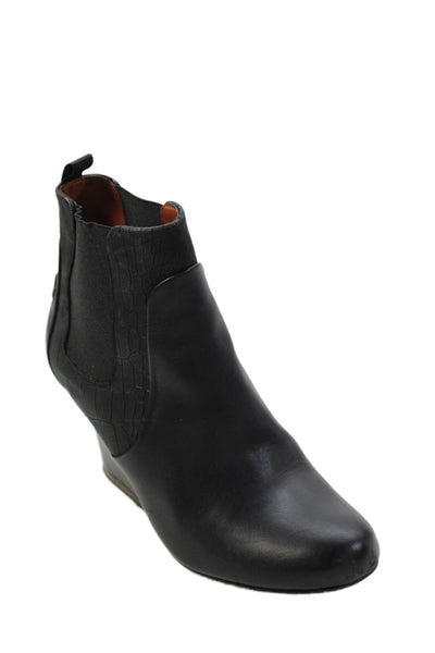 Lanvin Womens Leather Crocodile Print Wedge Ankle Boots Black Size 36 6