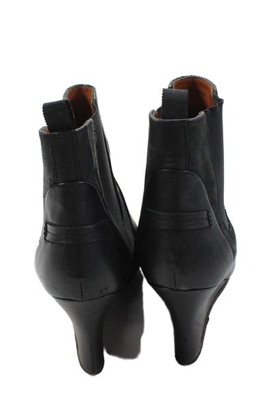 Lanvin Womens Leather Crocodile Print Wedge Ankle Boots Black Size 36 6