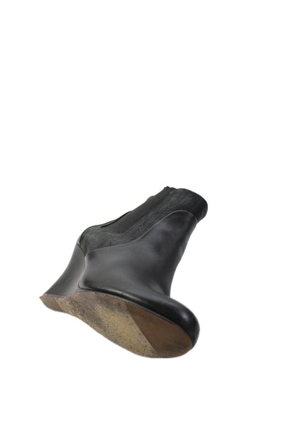 Lanvin Womens Leather Crocodile Print Wedge Ankle Boots Black Size 36 6