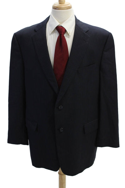 Hart Schaffner Marx Mens Wool Pinstriped Two Buttoned Suit Jacket Black Size 46