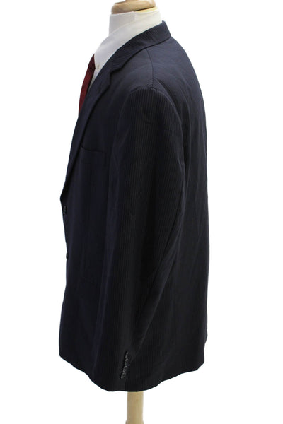 Hart Schaffner Marx Mens Wool Pinstriped Two Buttoned Suit Jacket Black Size 46