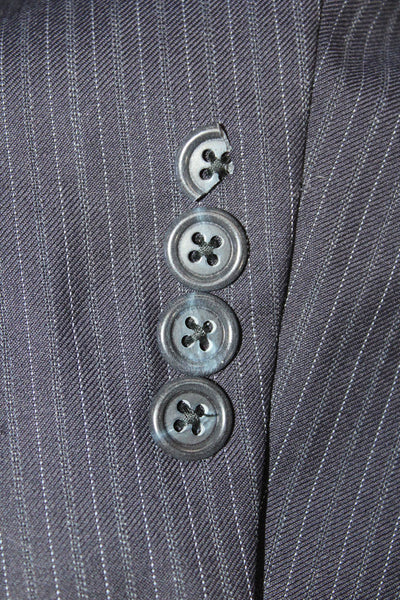 Hart Schaffner Marx Mens Wool Pinstriped Two Buttoned Suit Jacket Black Size 46