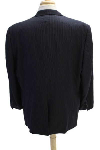 Hart Schaffner Marx Mens Wool Pinstriped Two Buttoned Suit Jacket Black Size 46