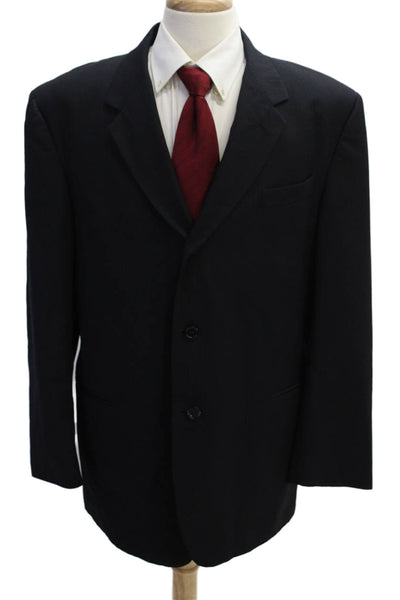 Donna Karan Mens Wool Pinstriped Three Buttoned Suit Jacket Black Size 46