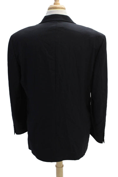 Donna Karan Mens Wool Pinstriped Three Buttoned Suit Jacket Black Size 46