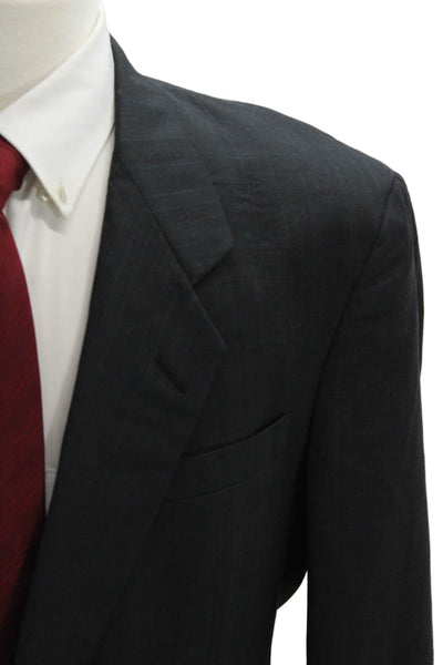 Christian Dior Mens Wool Striped Two Buttoned Suit Jacket Dark Gray Size 46