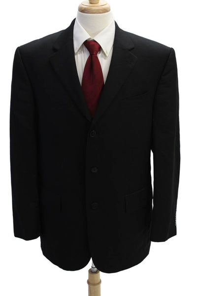 Oscar de la Renta Mens Wool Three Buttoned Suit Jacket Solid Black Size 42