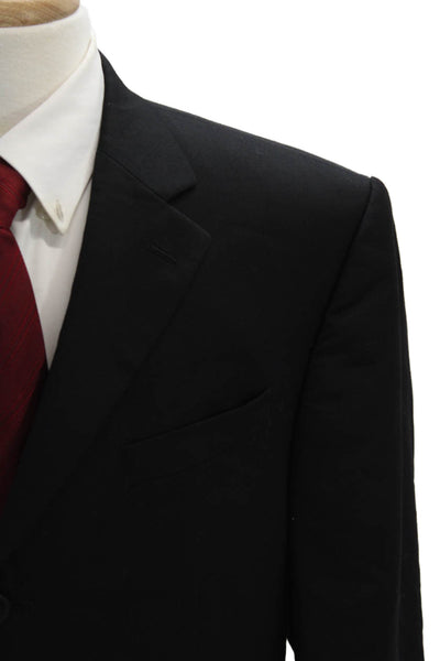 Oscar de la Renta Mens Wool Three Buttoned Suit Jacket Solid Black Size 42