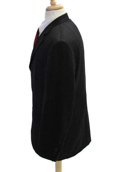 Oscar de la Renta Mens Wool Three Buttoned Suit Jacket Solid Black Size 42
