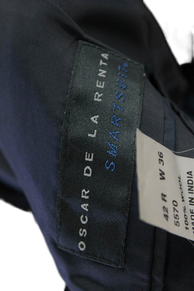 Oscar de la Renta Mens Wool Three Buttoned Suit Jacket Solid Black Size 42