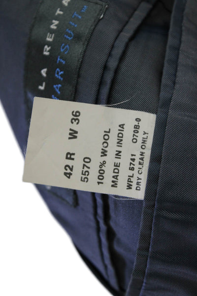 Oscar de la Renta Mens Wool Three Buttoned Suit Jacket Solid Black Size 42