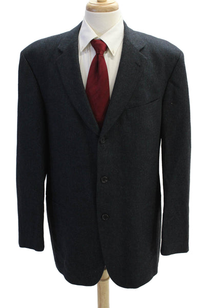 Hugo Boss Mens Wool Three Buttoned Pocketed Suit Jacket Dark Gray Size 44
