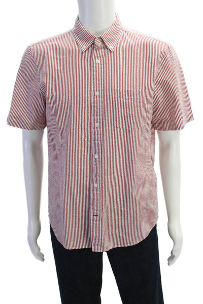 Club Monaco Mens Striped Slim Fit Button Up Shirt Red Size M