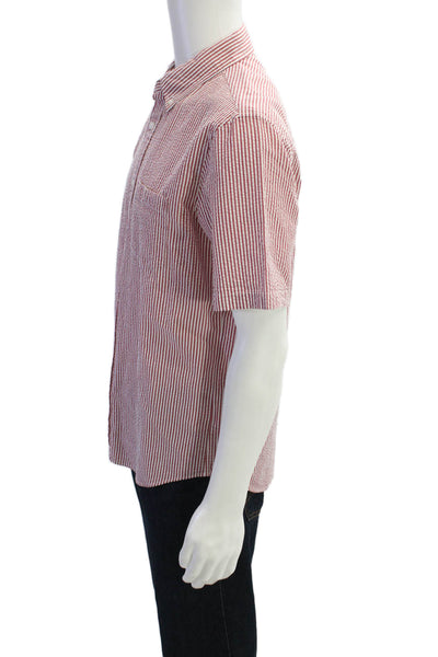 Club Monaco Mens Striped Slim Fit Button Up Shirt Red Size M
