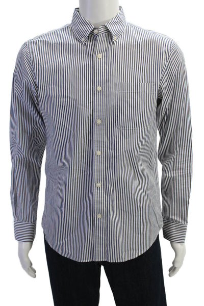 Club Monaco Mens Striped Slim Fit Button Up Shirt Blue Size S