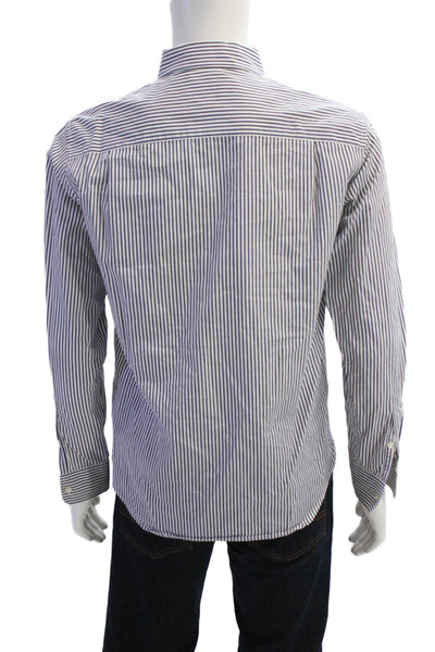 Club Monaco Mens Striped Slim Fit Button Up Shirt Blue Size S