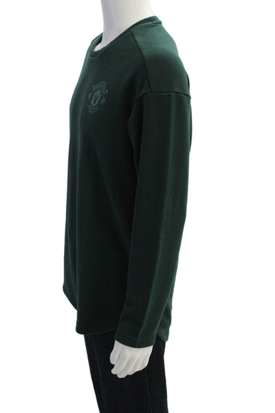Adidas Men Pullover Sweatshirts Green Crew Neck Long Sleeve Cotton Blend Size M