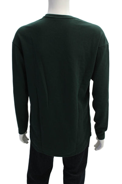 Adidas Men Pullover Sweatshirts Green Crew Neck Long Sleeve Cotton Blend Size M