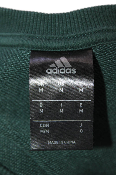 Adidas Men Pullover Sweatshirts Green Crew Neck Long Sleeve Cotton Blend Size M