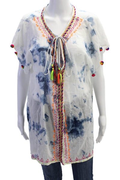 Surf Gypsy Women Boho Tunic Blue 100% Cotton Drawstring Sleeveless Size L
